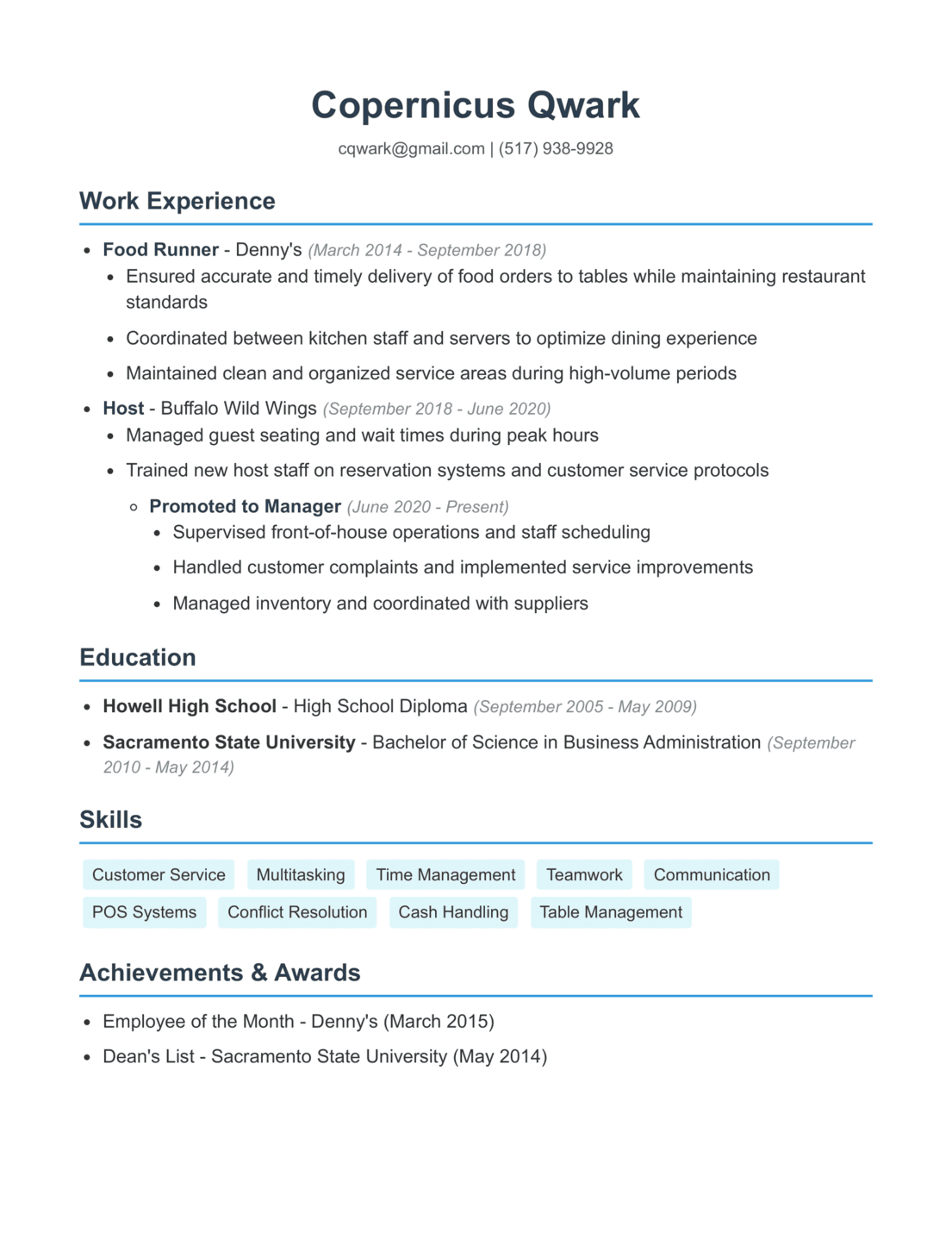 AI Generated Resume Preview